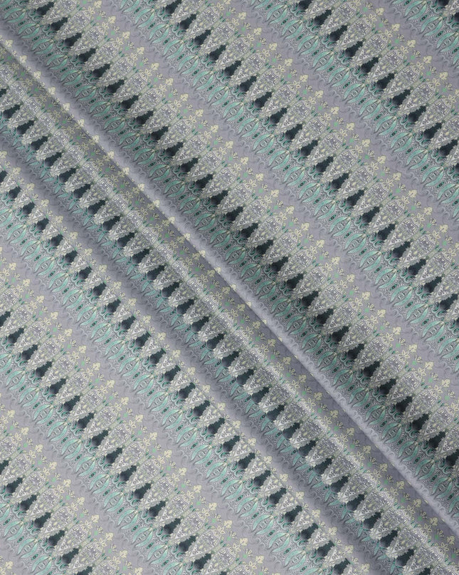 Slate Grey Paisley Striped Printed Cotton Satin Fabric Smooth Finish Premium Apparel Textile 110 Cms India Origin-D27523
