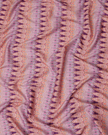 Dusty Mauve Paisley Striped Printed Cotton Satin Fabric Smooth Soft Lustrous Apparel Textile 110 Cms Wide India Origin-D27522 - Regal Fabrics