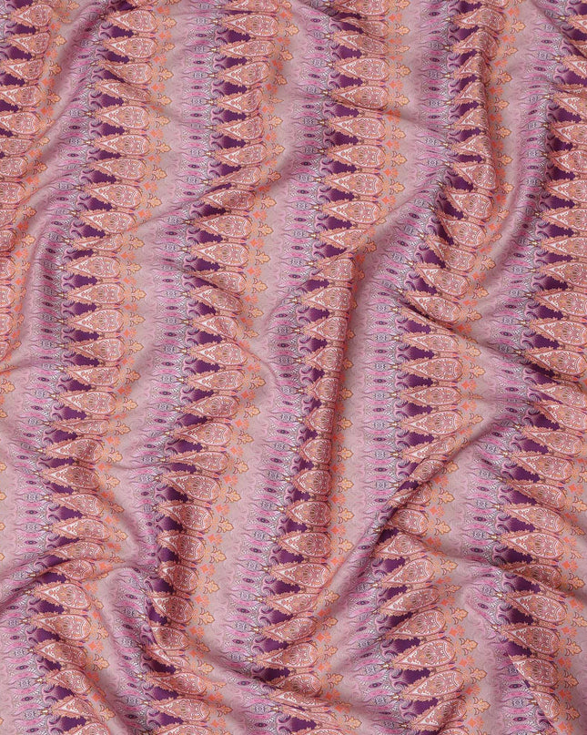Dusty Mauve Paisley Striped Printed Cotton Satin Fabric Smooth Soft Lustrous Apparel Textile 110 Cms Wide India Origin-D27522