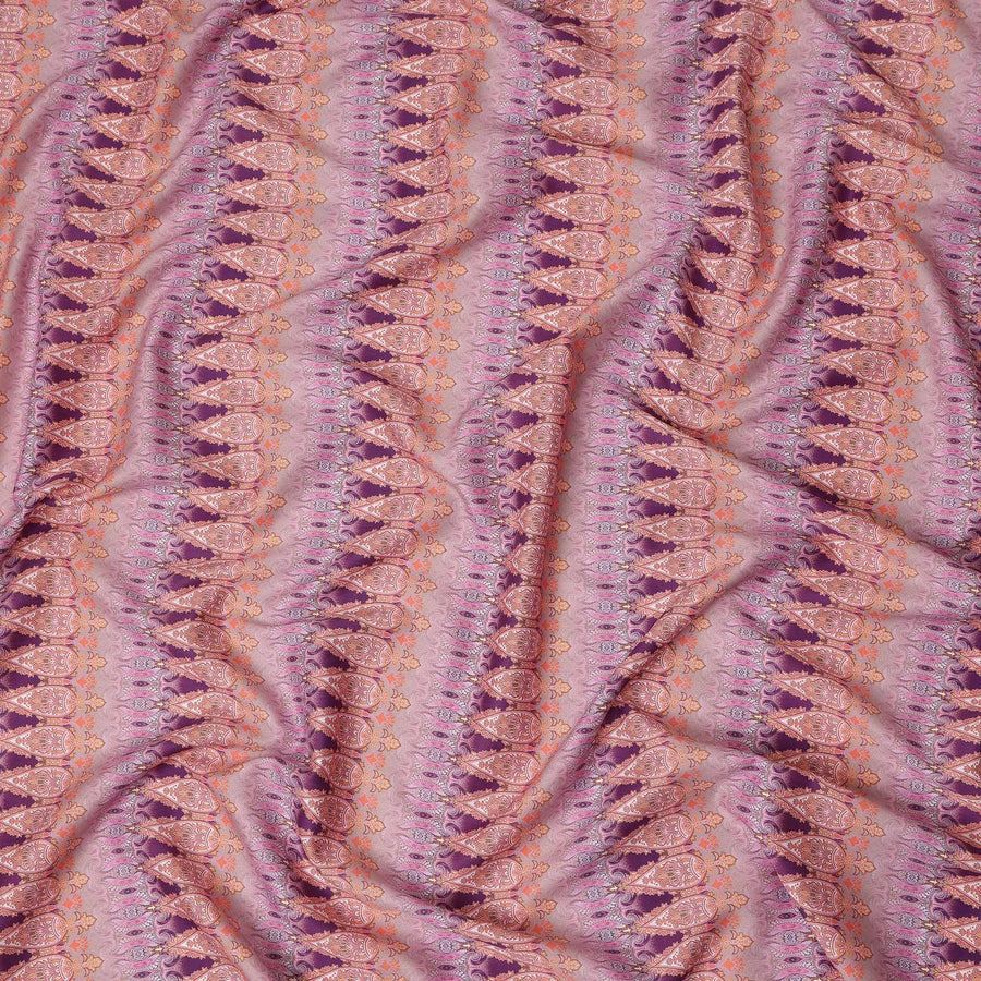 Dusty Mauve Paisley Striped Printed Cotton Satin Fabric Smooth Soft Lustrous Apparel Textile 110 Cms Wide India Origin-D27522 - Regal Fabrics
