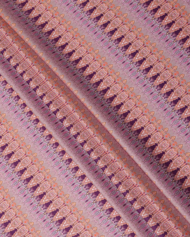 Dusty Mauve Paisley Striped Printed Cotton Satin Fabric Smooth Soft Lustrous Apparel Textile 110 Cms Wide India Origin-D27522
