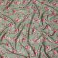 Sage Green Floral Printed Cotton Satin Fabric Soft Smooth Lustrous Apparel Craft Textile 110 Cms Wide India Origin-D27515 - Regal Fabrics
