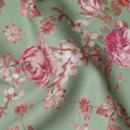Sage Green Floral Printed Cotton Satin Fabric Soft Smooth Lustrous Apparel Craft Textile 110 Cms Wide India Origin-D27515 - Regal Fabrics