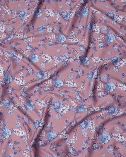 Dusty Rose Floral Printed Cotton Satin Fabric Soft Smooth Lustrous Apparel Craft Textile 110 Cms Wide India Origin-D27514 - Regal Fabrics
