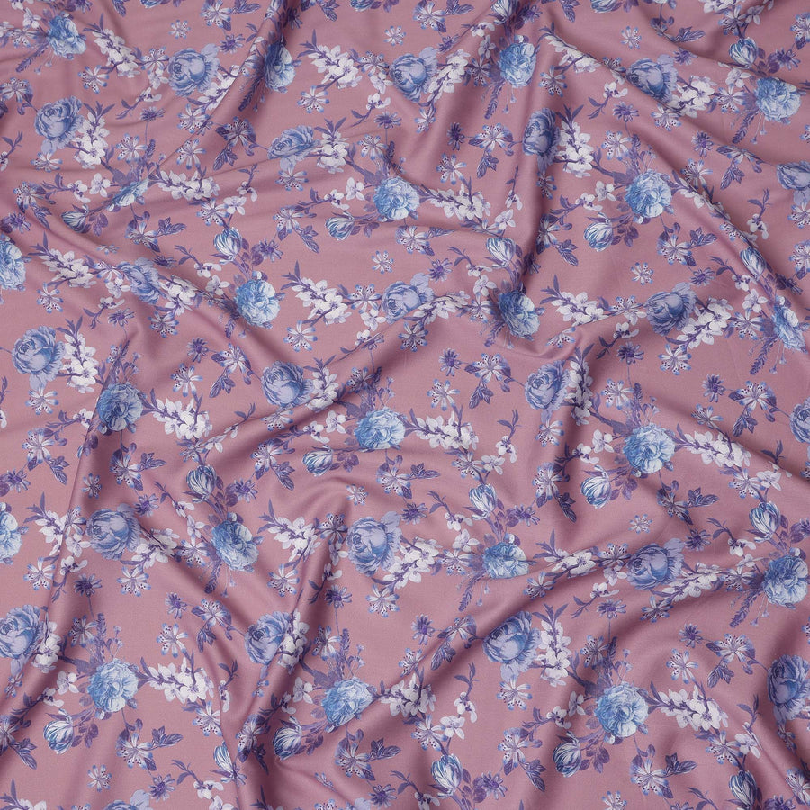 Dusty Rose Floral Printed Cotton Satin Fabric Soft Smooth Lustrous Apparel Craft Textile 110 Cms Wide India Origin-D27514 - Regal Fabrics