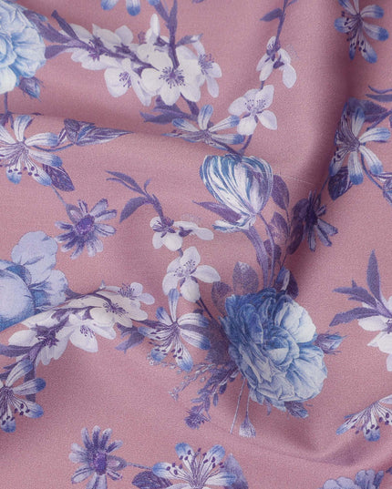Dusty Rose Floral Printed Cotton Satin Fabric Soft Smooth Lustrous Apparel Craft Textile 110 Cms Wide India Origin-D27514 - Regal Fabrics