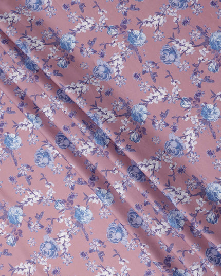 Dusty Rose Floral Printed Cotton Satin Fabric Soft Smooth Lustrous Apparel Craft Textile 110 Cms Wide India Origin-D27514 - Regal Fabrics