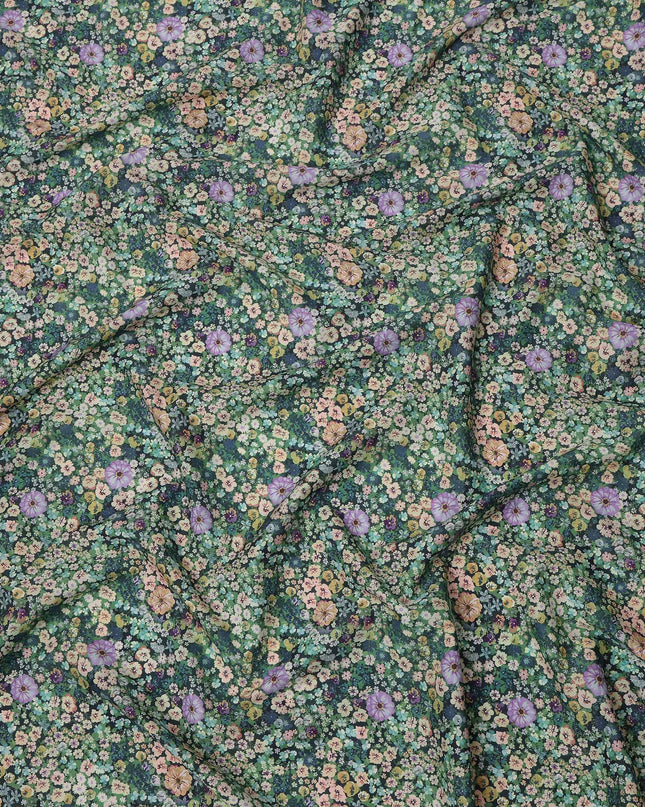 Dark Green Multicolor Floral Print Cotton Lawn Fabric 110 Cms Width Japan-D24980 Regal Fabrics
