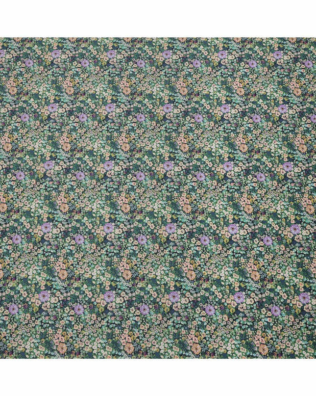 Dark Green Multicolor Floral Print Cotton Lawn Fabric 110 Cms Width Japan-D24980 Regal Fabrics