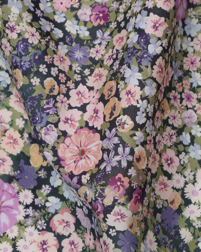 Green Multicolor Garden Floral Print Cotton Lawn Fabric 110 Cms Width Japan-D24979