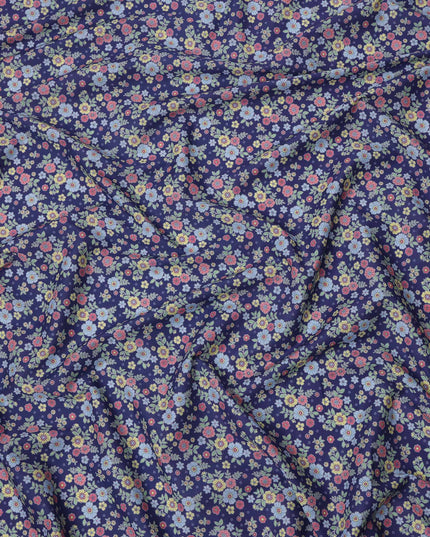 Navy Blue Multicolor Floral Print Cotton Lawn Fabric 110 Cms Width Japan-D24977
