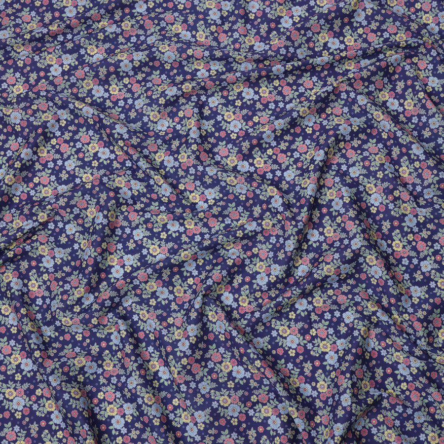 Navy Blue Multicolor Floral Print Cotton Lawn Fabric 110 Cms Width Japan-D24977