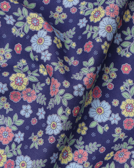 Navy Blue Multicolor Floral Print Cotton Lawn Fabric 110 Cms Width Japan-D24977
