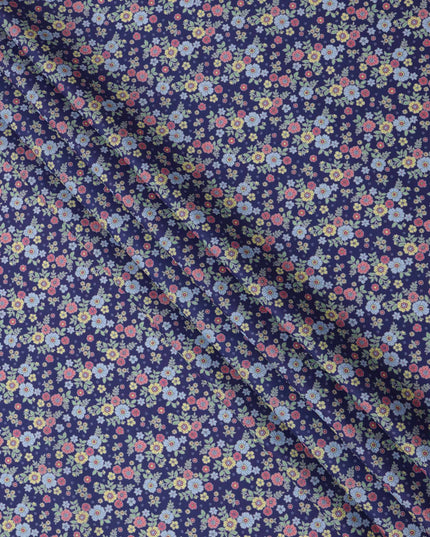 Navy Blue Multicolor Floral Print Cotton Lawn Fabric 110 Cms Width Japan-D24977