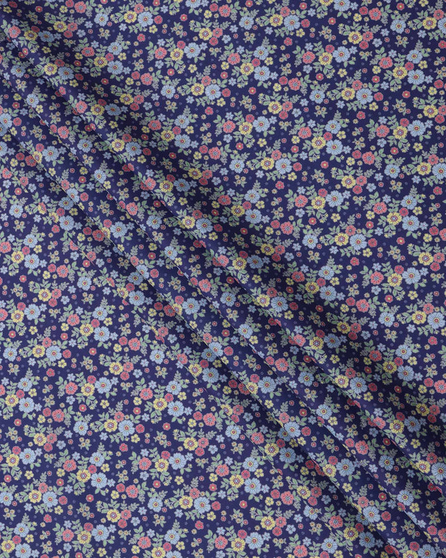 Navy Blue Multicolor Floral Print Cotton Lawn Fabric 110 Cms Width Japan-D24977