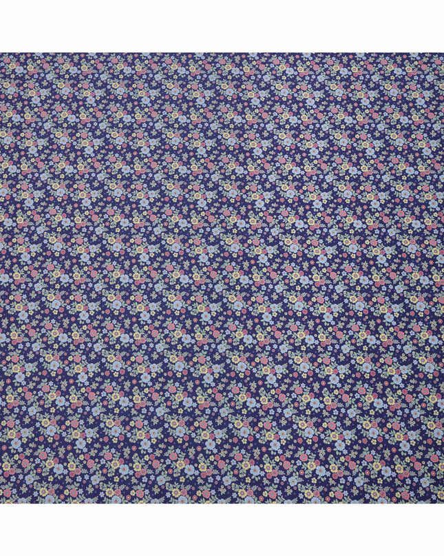 Navy Blue Multicolor Floral Print Cotton Lawn Fabric 110 Cms Width Japan-D24977
