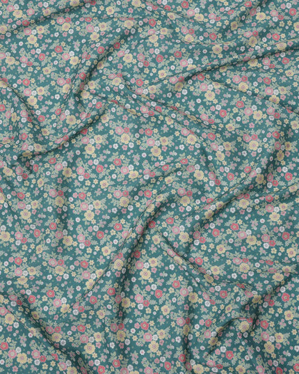 Teal Green Multicolor Floral Print Cotton Lawn Fabric 110 Cms Width Japan-D24978