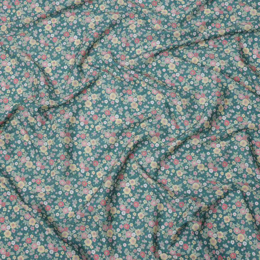 Teal Green Multicolor Floral Print Cotton Lawn Fabric 110 Cms Width Japan-D24978