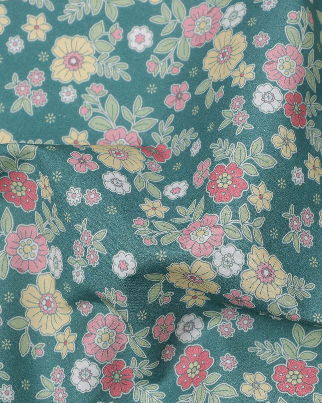 Teal Green Multicolor Floral Print Cotton Lawn Fabric 110 Cms Width Japan-D24978
