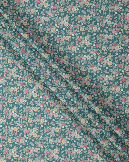 Teal Green Multicolor Floral Print Cotton Lawn Fabric 110 Cms Width Japan-D24978