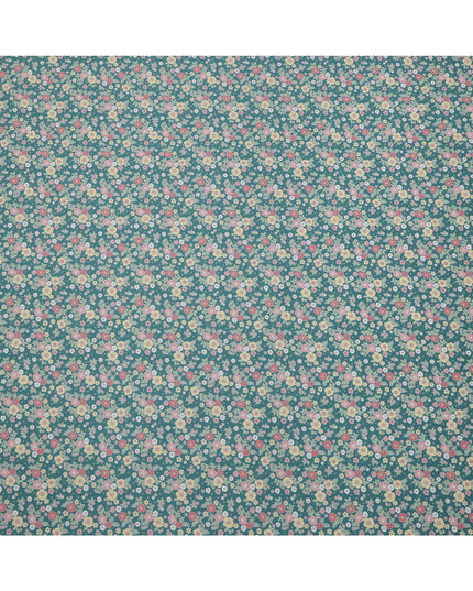 Teal Green Multicolor Floral Print Cotton Lawn Fabric 110 Cms Width Japan-D24978