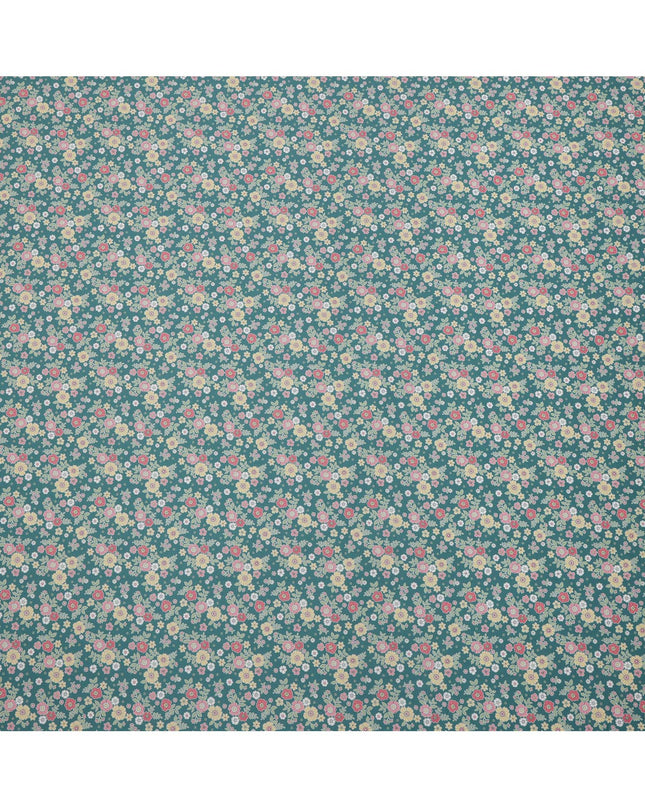 Teal Green Multicolor Floral Print Cotton Lawn Fabric 110 Cms Width Japan-D24978
