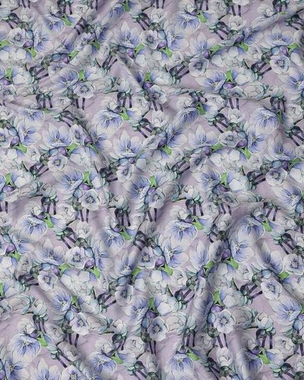 Lavender Floral Printed Cotton Satin Fabric Soft Smooth Lustrous Apparel Textile 110 Cms Wide India Origin-D27517 - Regal Fabrics