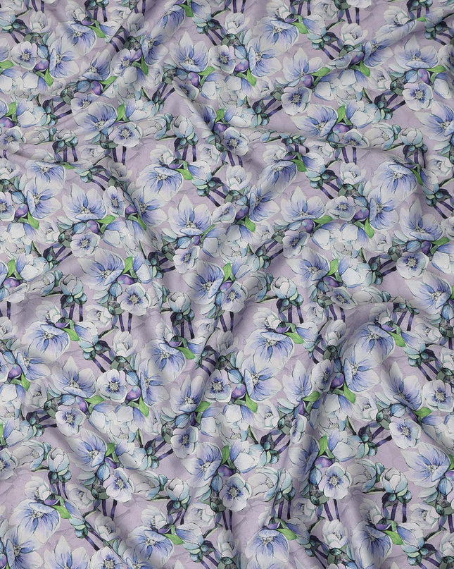 Lavender Floral Printed Cotton Satin Fabric Soft Smooth Lustrous Apparel Textile 110 Cms Wide India Origin-D27517