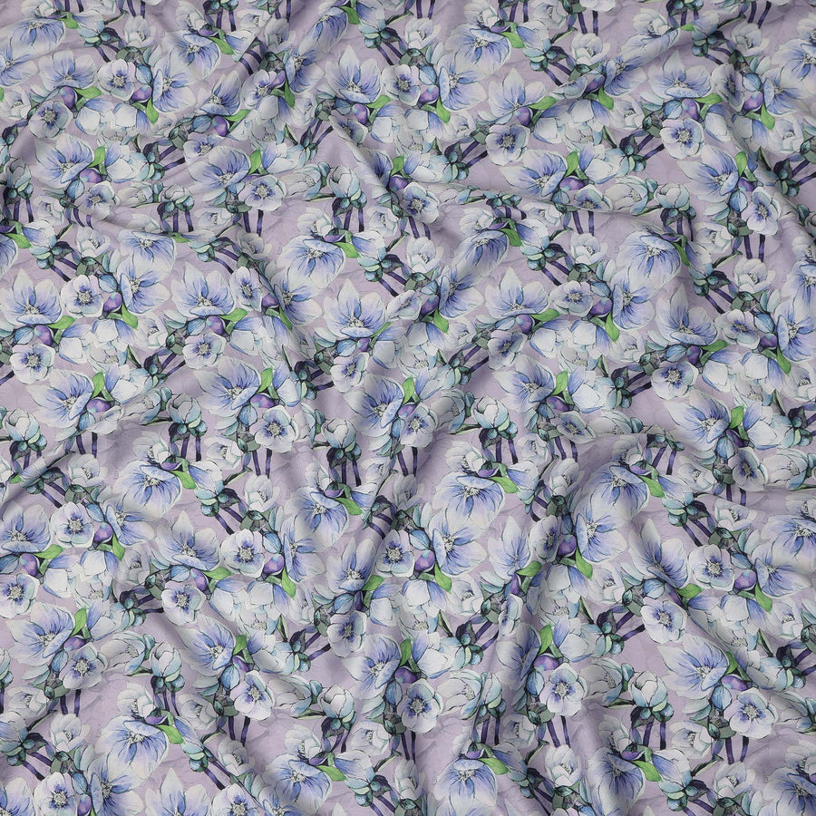 Lavender Floral Printed Cotton Satin Fabric Soft Smooth Lustrous Apparel Textile 110 Cms Wide India Origin-D27517 - Regal Fabrics