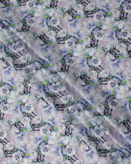 Lavender Floral Printed Cotton Satin Fabric Soft Smooth Lustrous Apparel Textile 110 Cms Wide India Origin-D27517 - Regal Fabrics
