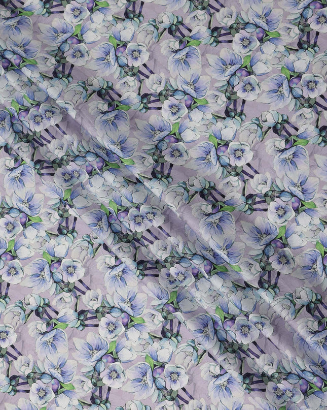 Lavender Floral Printed Cotton Satin Fabric Soft Smooth Lustrous Apparel Textile 110 Cms Wide India Origin-D27517