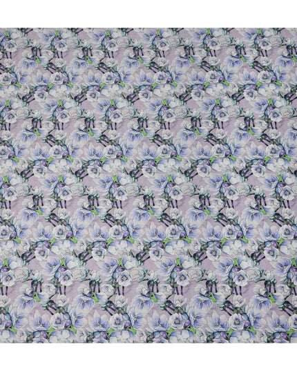 Lavender Floral Printed Cotton Satin Fabric Soft Smooth Lustrous Apparel Textile 110 Cms Wide India Origin-D27517 - Regal Fabrics