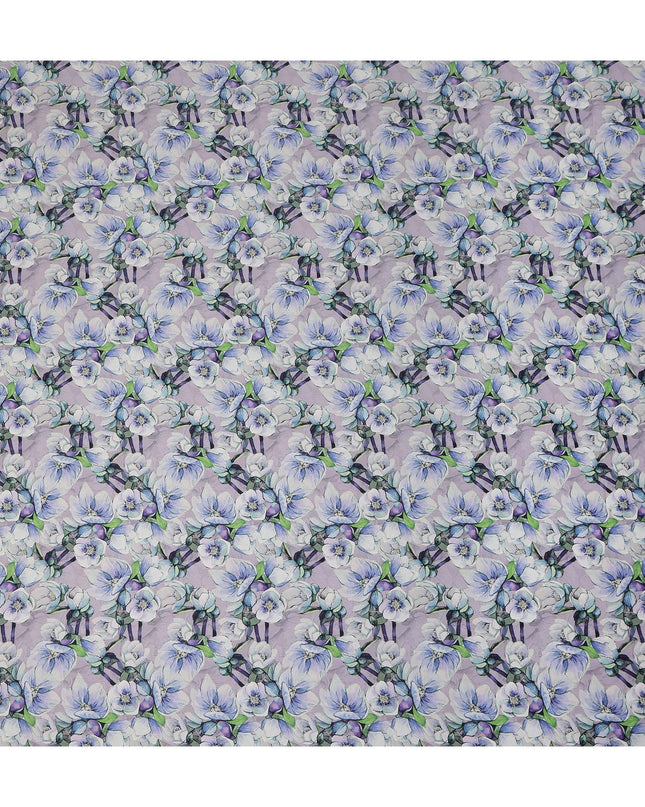 Lavender Floral Printed Cotton Satin Fabric Soft Smooth Lustrous Apparel Textile 110 Cms Wide India Origin-D27517