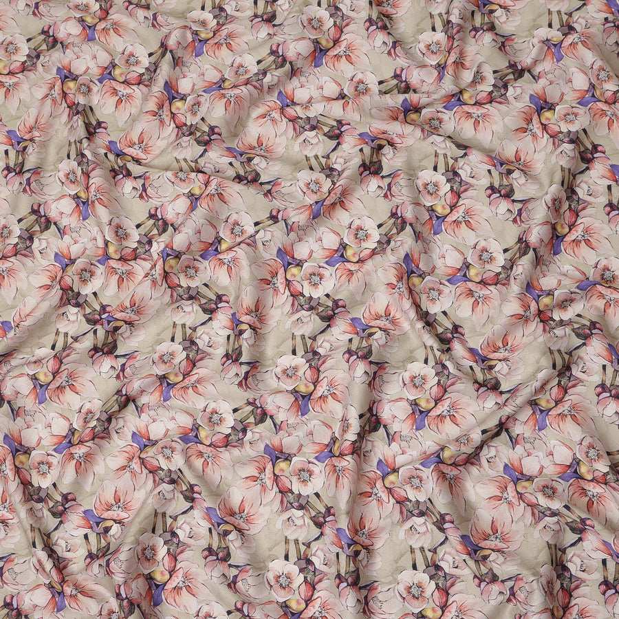 Cream Floral Printed Cotton Satin Fabric Soft Smooth Lustrous Apparel Textile 110 Cms Wide India Origin-D27518 - Regal Fabrics