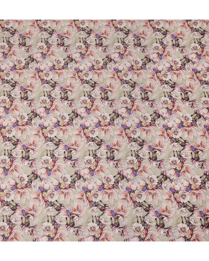 Cream Floral Printed Cotton Satin Fabric Soft Smooth Lustrous Apparel Textile 110 Cms Wide India Origin-D27518 - Regal Fabrics