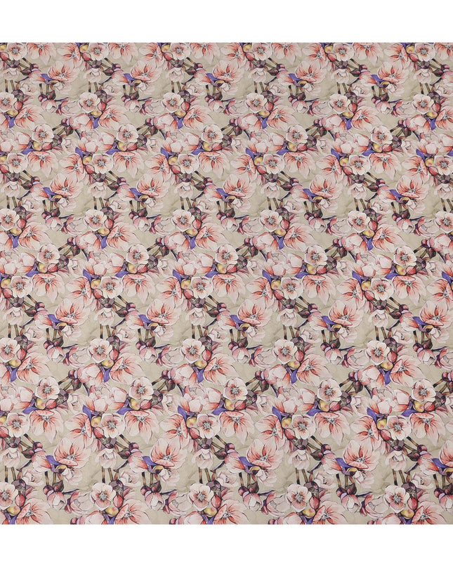 Cream Floral Printed Cotton Satin Fabric Soft Smooth Lustrous Apparel Textile 110 Cms Wide India Origin-D27518