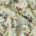 Mint Green Floral Printed Cotton Satin Fabric Soft Smooth Lustrous Fashion Textile 110 Cms Wide India Origin-D27516