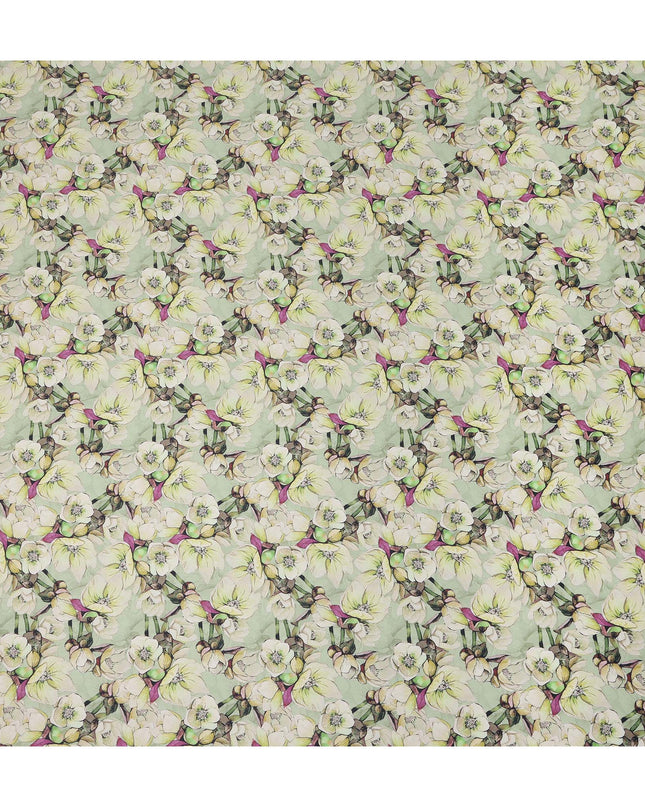 Mint Green Floral Printed Cotton Satin Fabric Soft Smooth Lustrous Fashion Textile 110 Cms Wide India Origin-D27516
