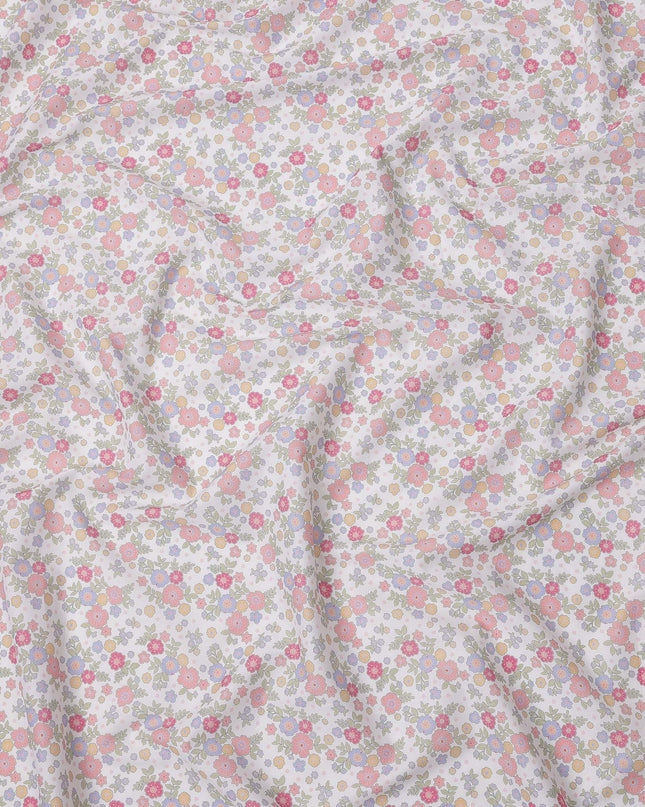 White Multicolor Floral Print Cotton Lawn Fabric 110 Cms Width Japan-D24981 Regal Fabrics