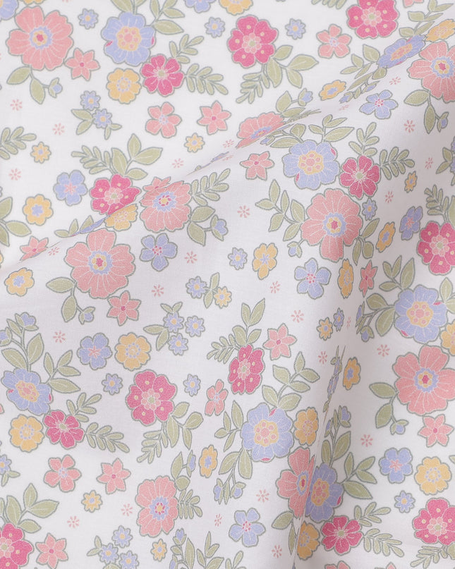 White Multicolor Floral Print Cotton Lawn Fabric 110 Cms Width Japan-D24981 Regal Fabrics