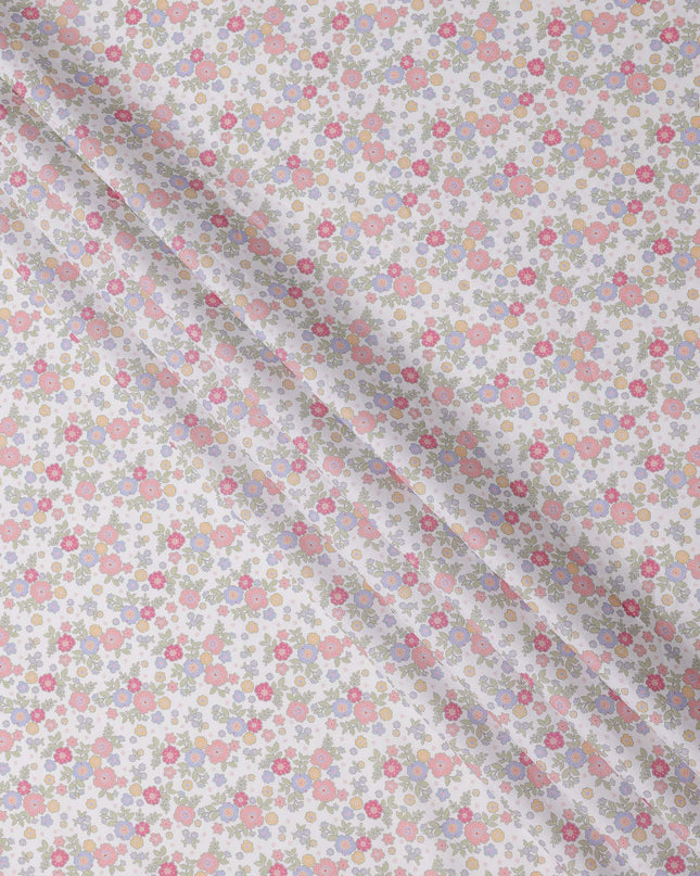 White Multicolor Floral Print Cotton Lawn Fabric 110 Cms Width Japan-D24981 Regal Fabrics