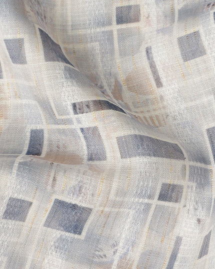 Grey Beige Geometric Abstract Printed Blended Linen Fabric Soft Breathable Lightweight Linen Blend Cloth for Apparel Sewing Craft Dressmaking Material 150 Cms Width Premium Quality Indian Origin Fabric-D28481 - Regal Fabrics