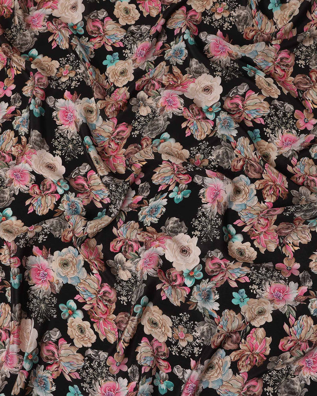 Black Bouquet Floral Printed Viscose Crepe 110cm
