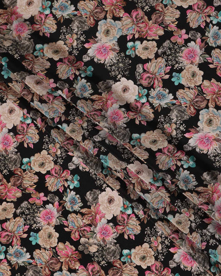 Black Bouquet Floral Printed Viscose Crepe 110cm
