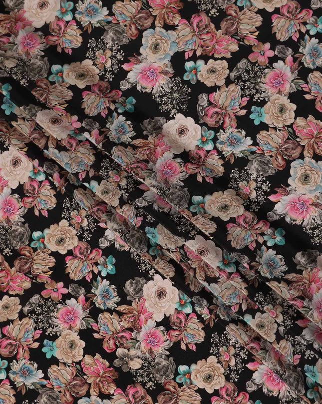 Black Bouquet Floral Printed Viscose Crepe 110cm