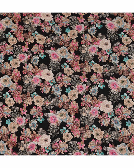 Black Bouquet Floral Printed Viscose Crepe 110cm
