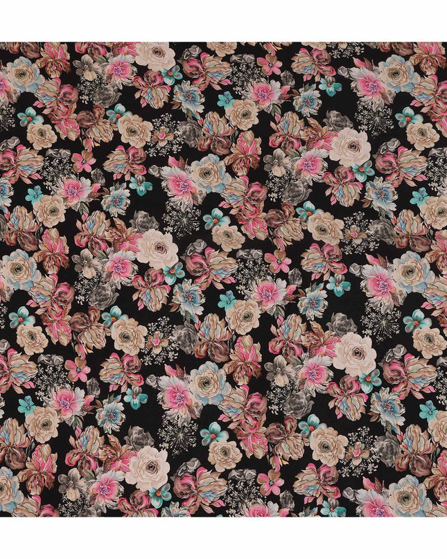 Black Bouquet Floral Printed Viscose Crepe 110cm