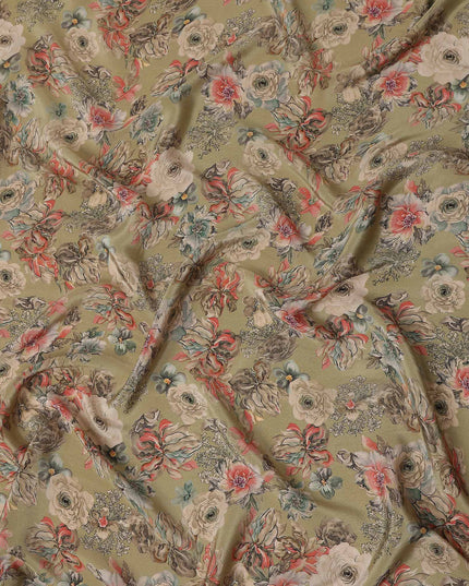 Green Bouquet Floral Printed Viscose Crepe 110cm