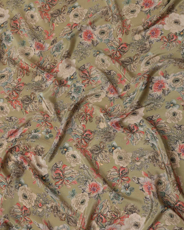 Green Bouquet Floral Printed Viscose Crepe 110cm