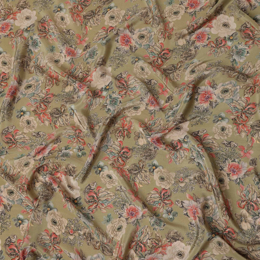 Green Bouquet Floral Printed Viscose Crepe 110cm